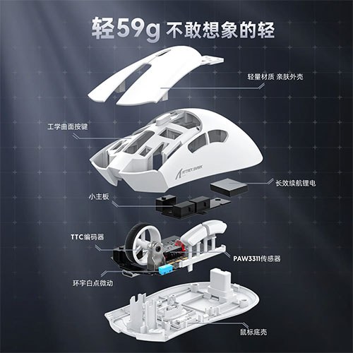 Attack Shark R1 59g PAW3311 18000DPI Tri-Mode Wireless Gaming Mouse