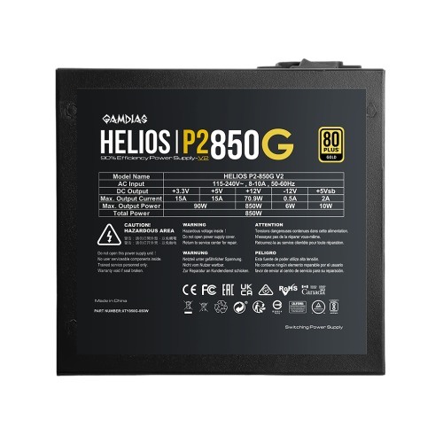 Gamdias HELIOS P2-850G V2 850W 80+ Gold ATX 3.1 & PCIE 5.1 Fully Modular Power Supply