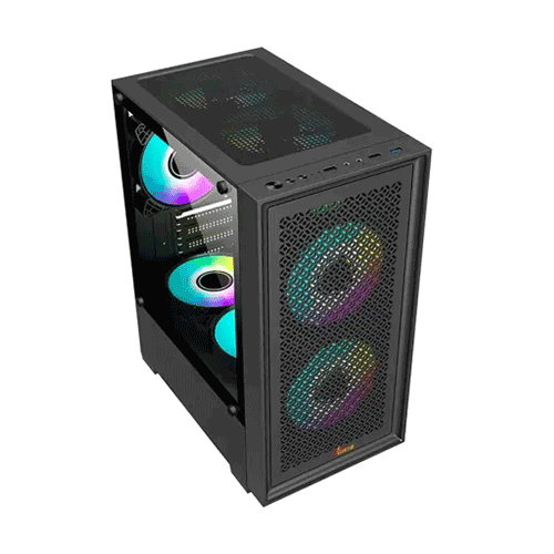 PC POWER DARK FLOW MESH X2 GAMING CASING BK WITH 3 ARGB FAN and 350W PSU