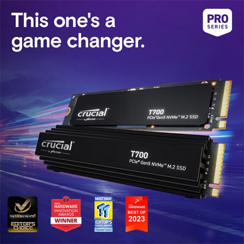 Crucial T700 1TB PCIe Gen5 NVMe M.2 SSD with heatsink