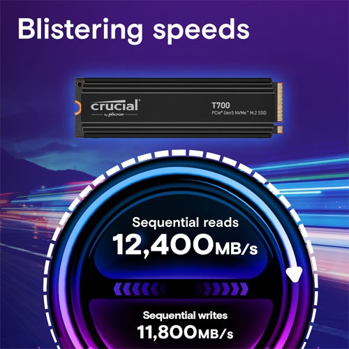Crucial T700 1TB PCIe Gen5 NVMe M.2 SSD with heatsink