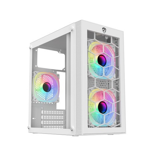 PC POWER SPIDER WEB CRYSTAL MINI GAMING CASING  WITH 230W PSU & 3 ARGB FAN (WHITE )