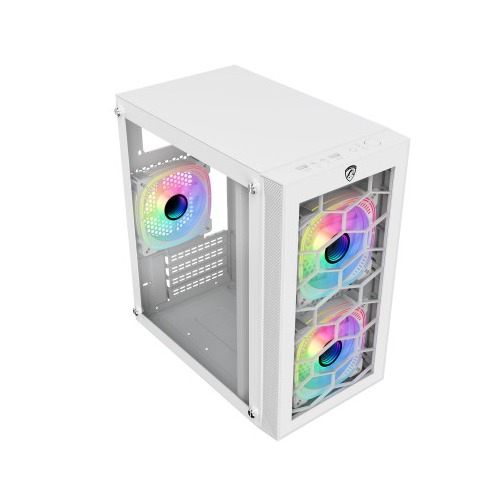 PC POWER SPIDER WEB CRYSTAL MINI GAMING CASING  WITH 230W PSU & 3 ARGB FAN (WHITE )
